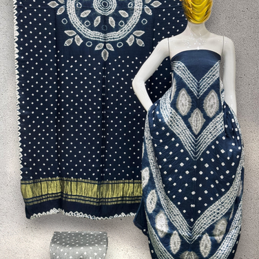 Modal Silk Shibori & Bandhani 3-Piece Suit with Zari Pallu Dupatta | Dot Bandhani Bottom