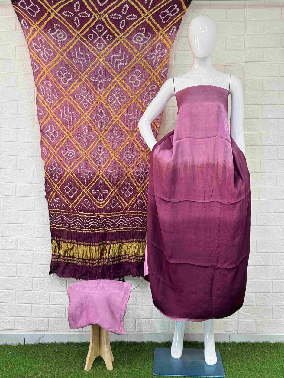 Modal Silk Shaded Lite & Dark Suit with Bandhej Barbhat Dupatta & Zari Pallu