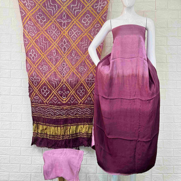 Modal Silk Shaded Lite & Dark Suit with Bandhej Barbhat Dupatta & Zari Pallu