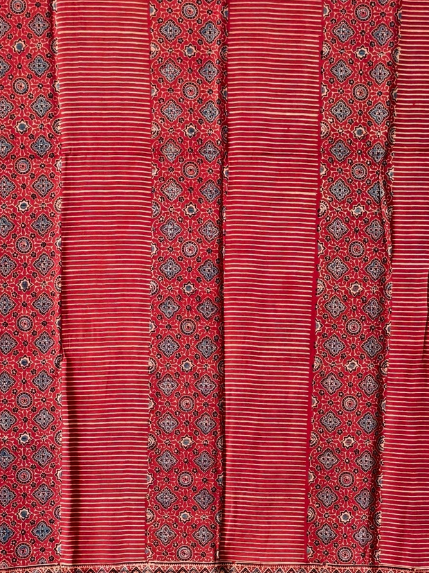 Modal Silk Red Ajrakh Hand Block Saree