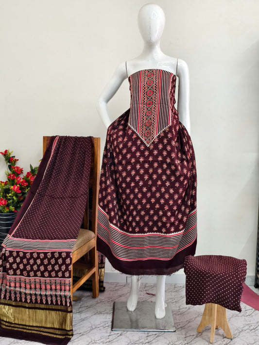 Modal Silk Ajrakh Hand Block Print Suit with Neptol Dye & Zari Pallu Dupatta – Premium Designer Ethnic Wear