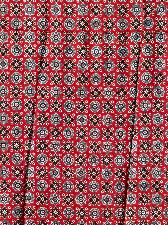 Modal Silk Red Ajrakh Hand Block Saree