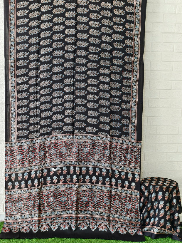 Modal Silk Ajrakh Hand Block Saree