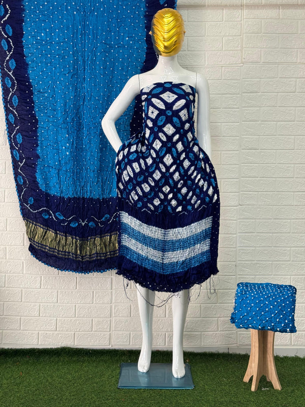 Modal Silk Shibori Suit – Light & Dark Tone Tie-Dye Design with Tissue Pallu Dupatta (3 Piece Set)