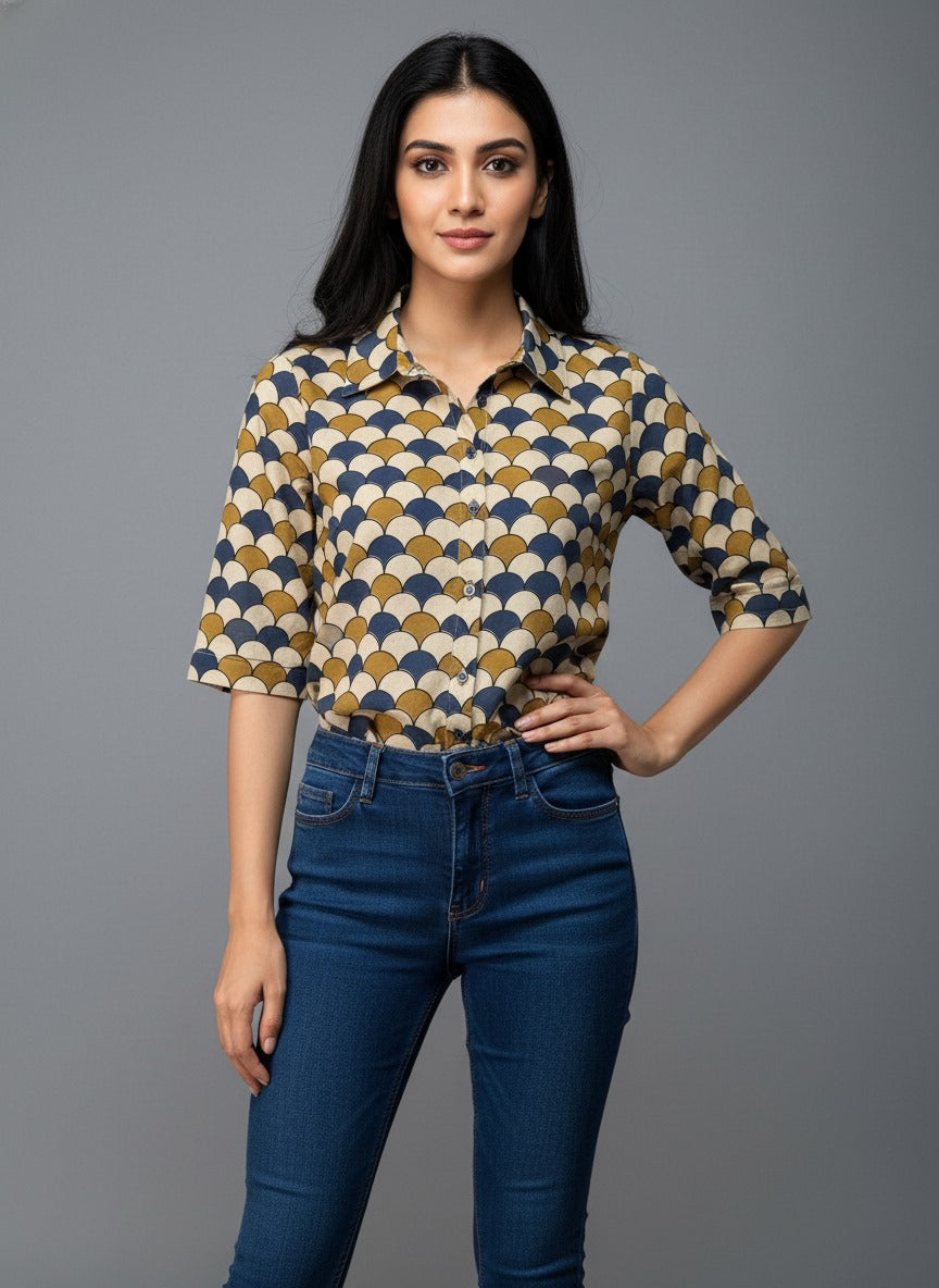 Ajrakh Hand Block Print Pure Cotton Shirt