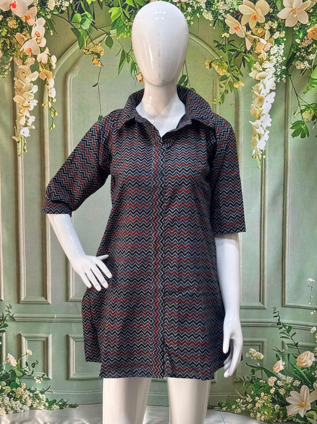 Ajrakh Hand Block Print Pure Cotton Shirt