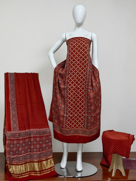 rust Modal Silk Ajrakh Hand Block Print Suit with Neptol Dye & Zari Pallu Dupatta – Premium Designer Ethnic Wear