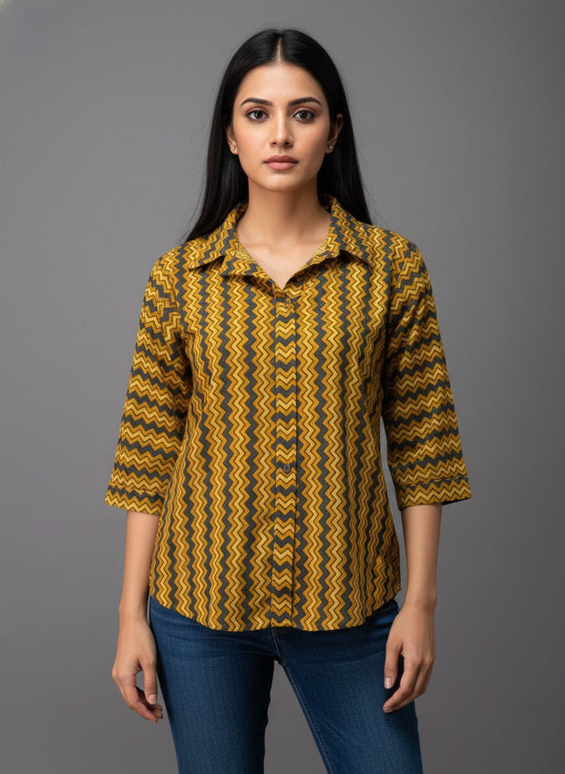 Ajrakh Hand Block Print Pure Cotton Shirt