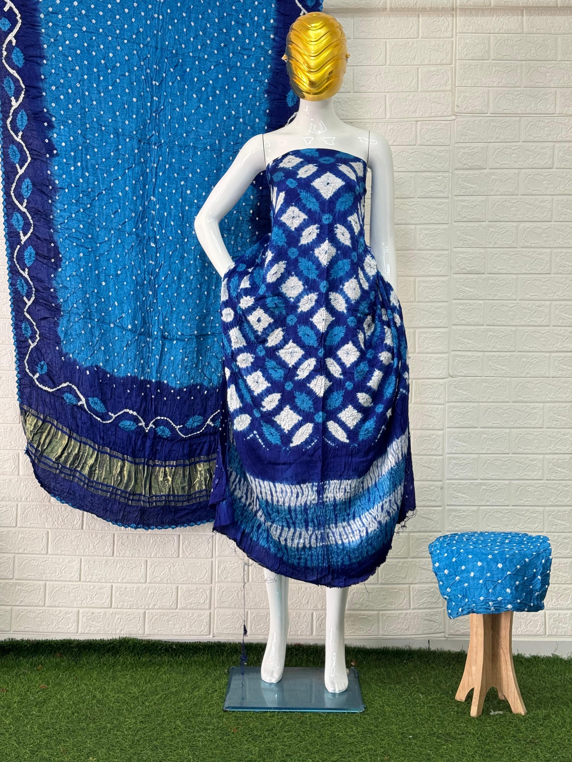 Modal Silk Shibori Suit – Light & Dark Tone Tie-Dye Design with Tissue Pallu Dupatta (3 Piece Set)
