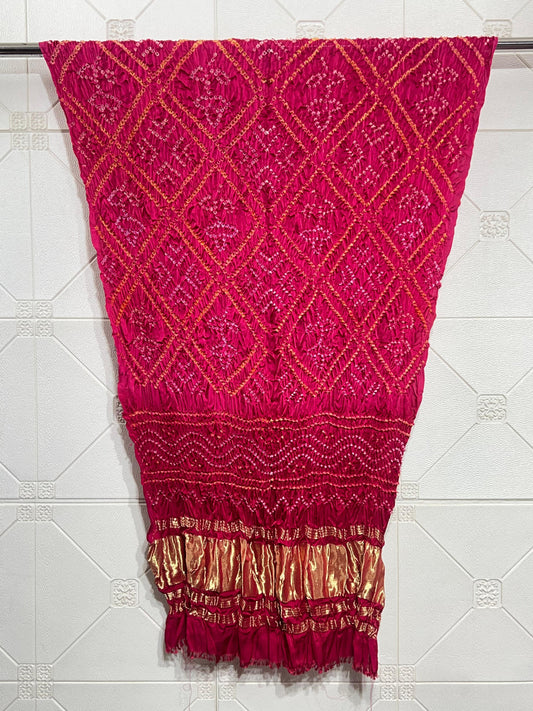 Modal Silk Barbhat Bandhej Barik bandhani With Zari Pallu Dupatta