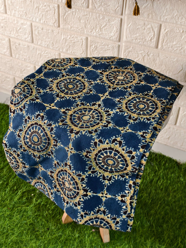 Buy Pure Cotton Indigo Blue Ajrakh Hand Block Print Nechral Dye 3 Pice Suit