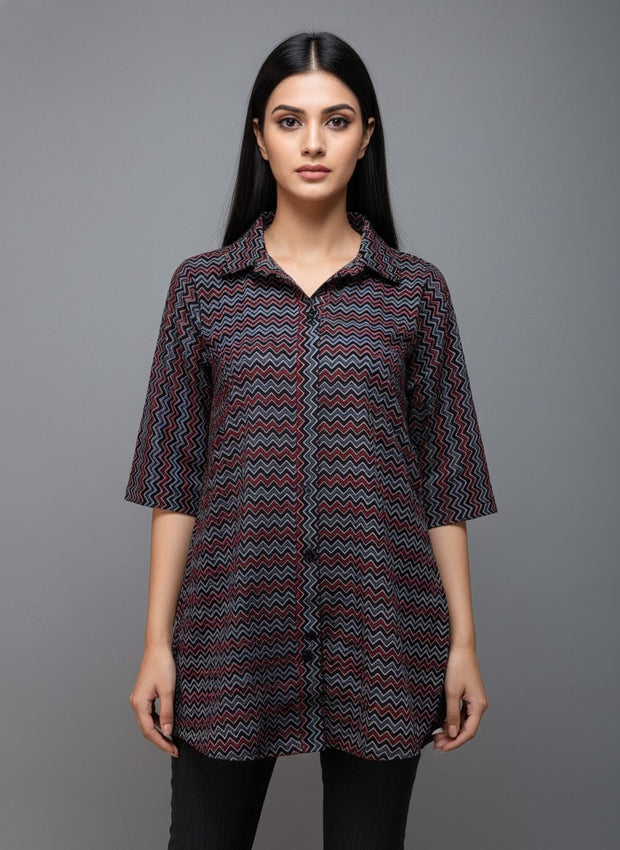 Ajrakh Hand Block Print Pure Cotton Shirt