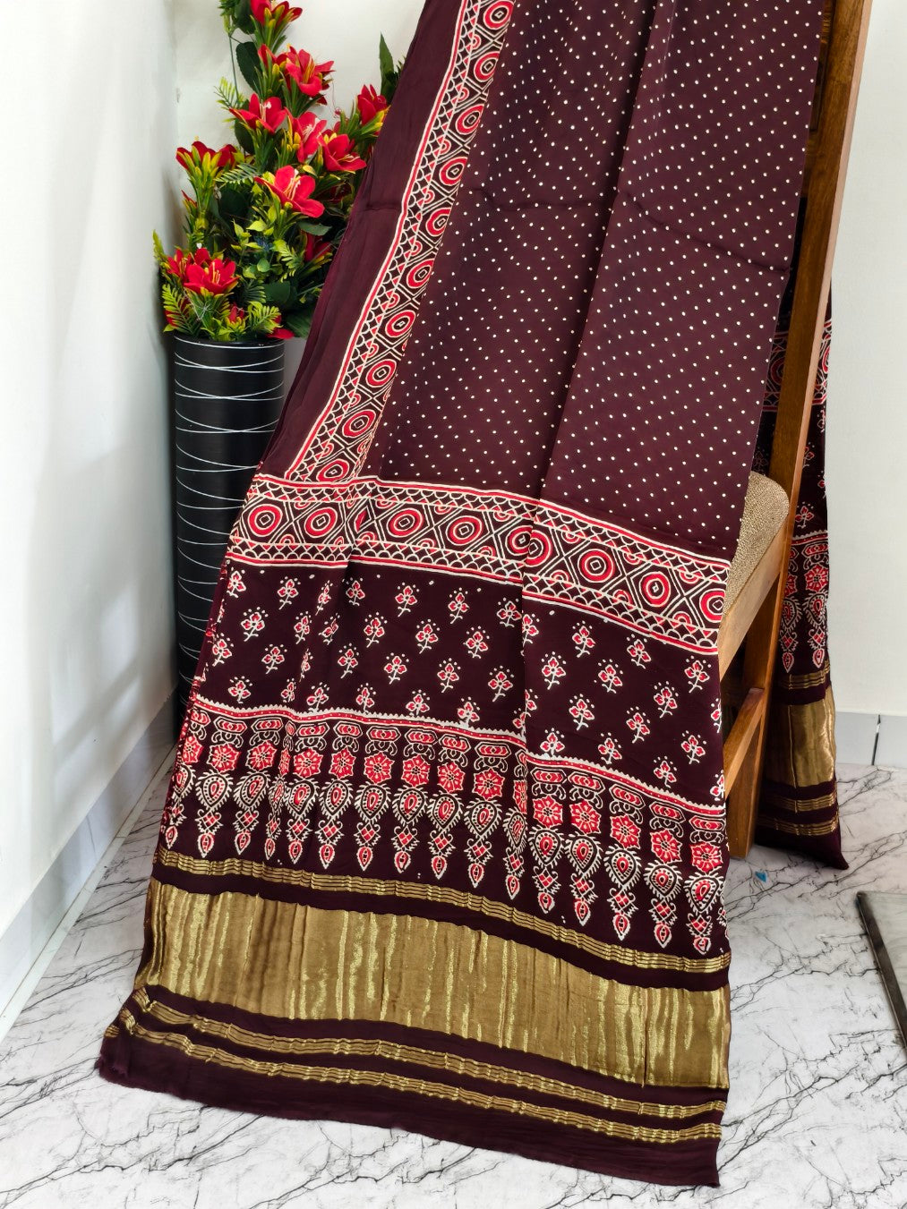 Modal Silk Ajrakh Hand Block Print Suit with Neptol Dye & Zari Pallu Dupatta – Premium Designer Ethnic Wear