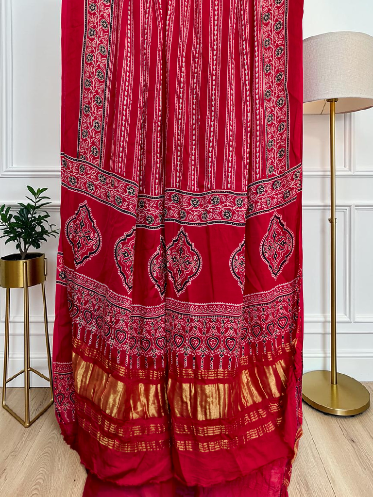 Modal Silk Ajrakh Hand Block Print Suit with Neptol Dye & Zari Pallu Dupatta – Premium Designer Ethnic Wear