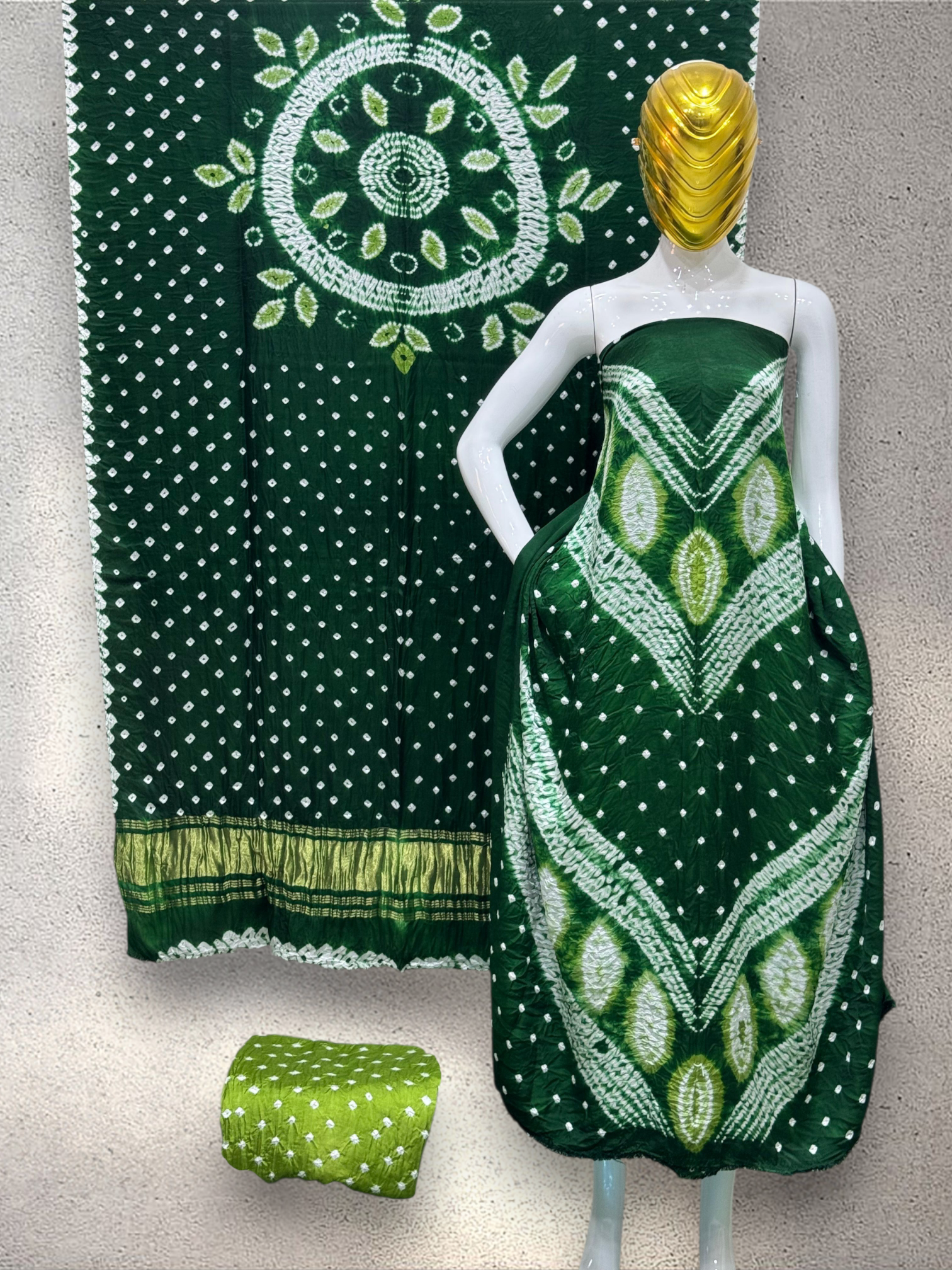 Modal Silk Shibori & Bandhani 3-Piece Suit with Zari Pallu Dupatta | Dot Bandhani Bottom