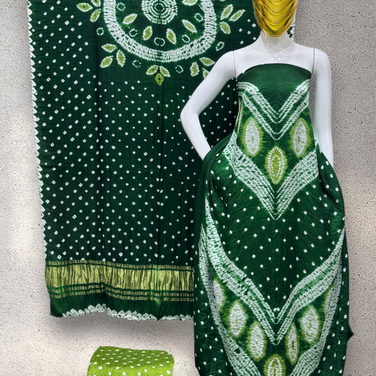 Modal Silk Shibori & Bandhani 3-Piece Suit with Zari Pallu Dupatta | Dot Bandhani Bottom
