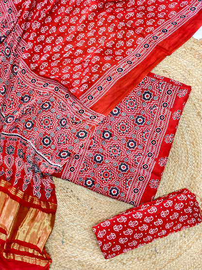 Modal Silk Rast Ajrakh Hand Block Print Suit with Neptol Dye & Zari Pallu Dupatta – Premium Designer Ethnic Wear