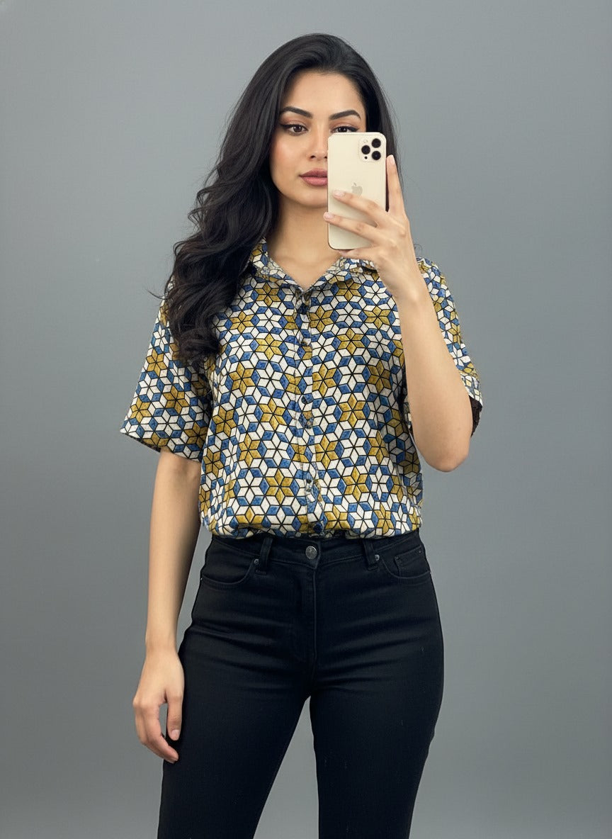 Pure Cotan Ajrakh Hand Block Print Women’s Shirts