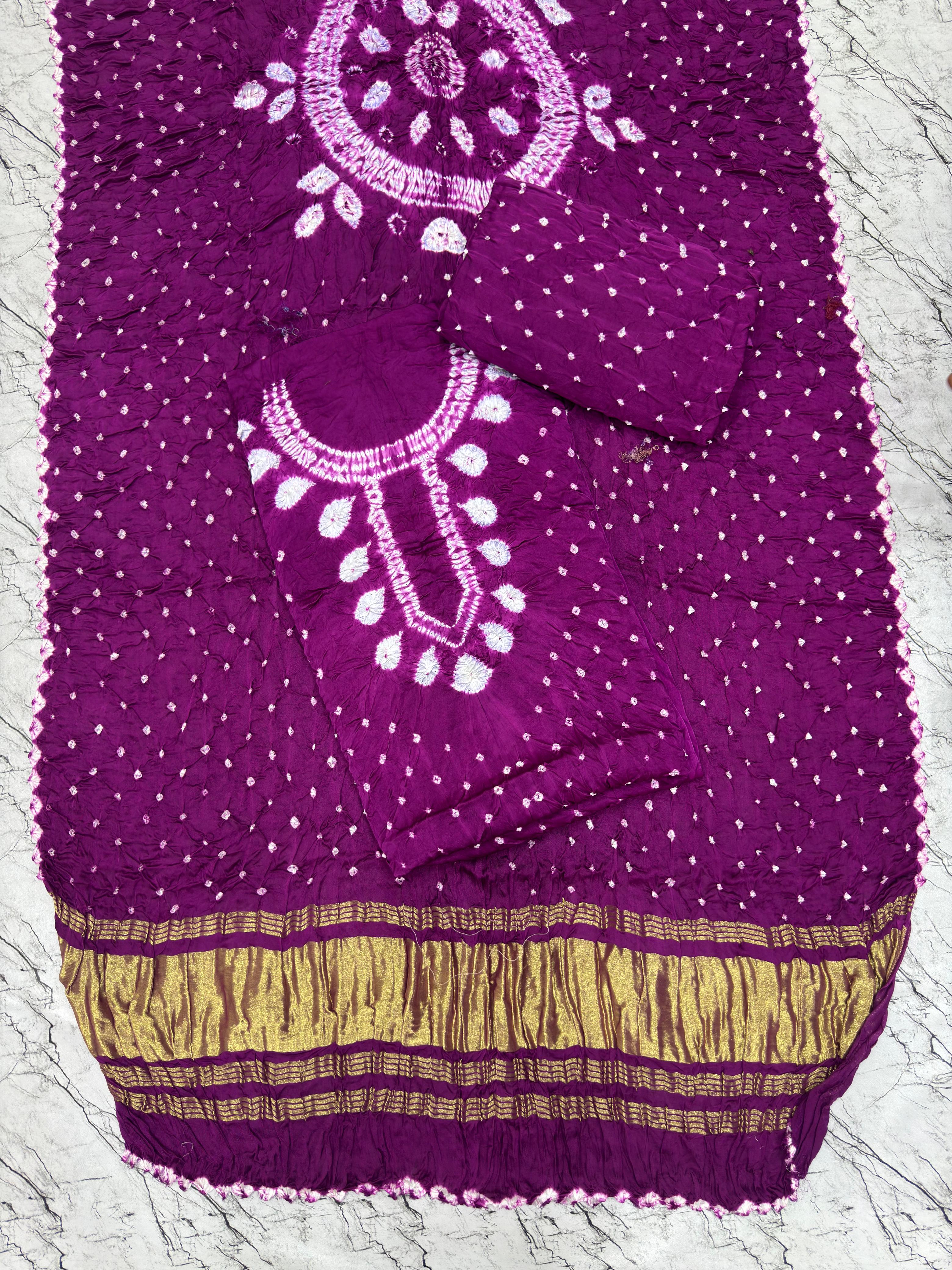 Modal Silk Shibori Suit Set with Bandhej Bottom & Zari Pallu Dupatta