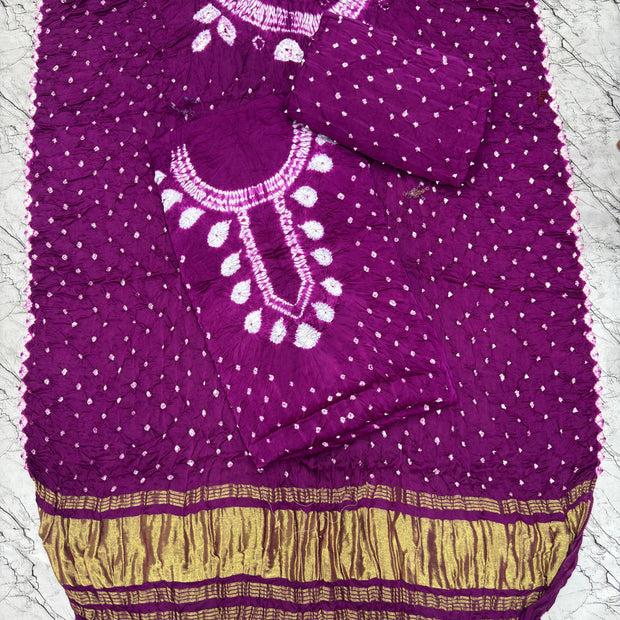 Modal Silk Shibori Suit Set with Bandhej Bottom & Zari Pallu Dupatta