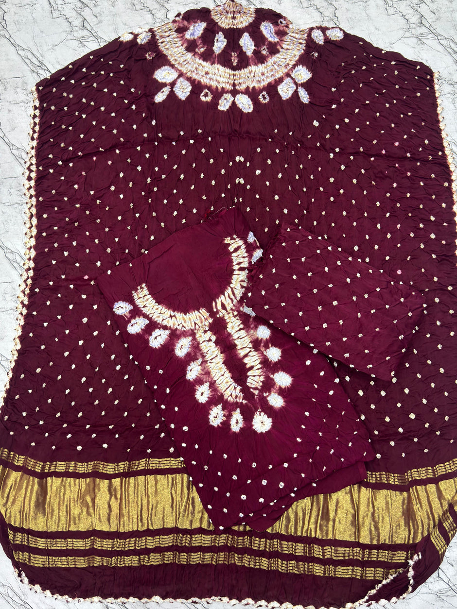 Modal Silk Shibori Suit Set with Bandhej Bottom & Zari Pallu Dupatta