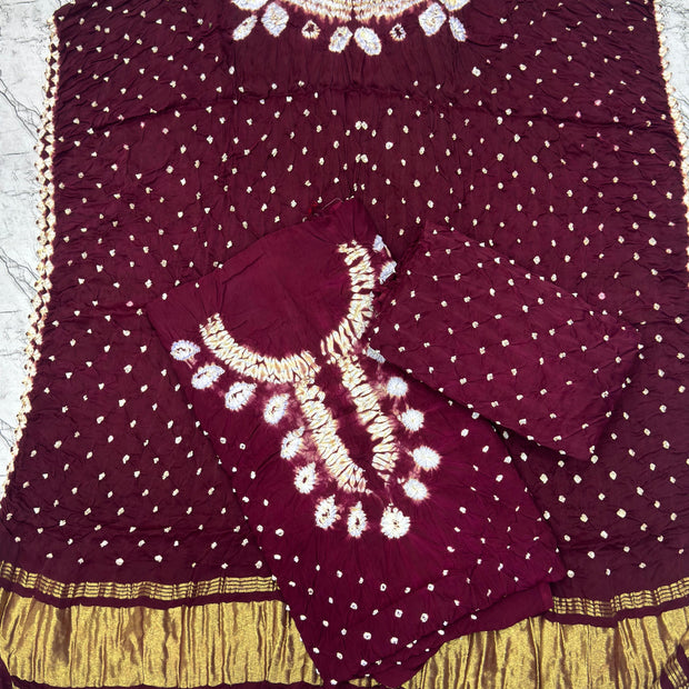 Modal Silk Shibori Suit Set with Bandhej Bottom & Zari Pallu Dupatta