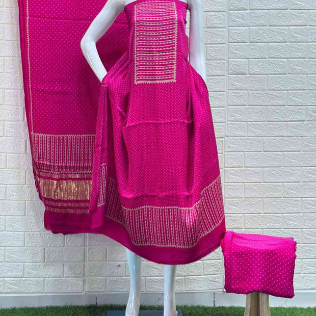 Pure Modal Silk Rust Ajrakh Hand Block Print Neptol Dye 3 Pice Suit