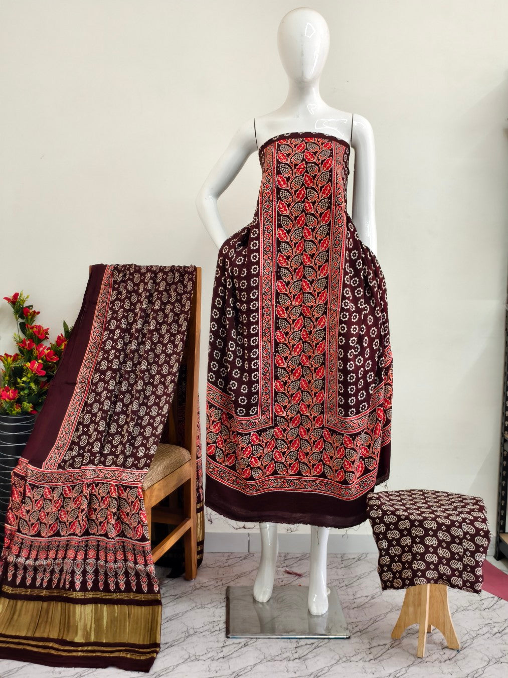 Modal Silk Ajrakh Hand Block Print Suit with Neptol Dye & Zari Pallu Dupatta – Premium Designer Ethnic Wear