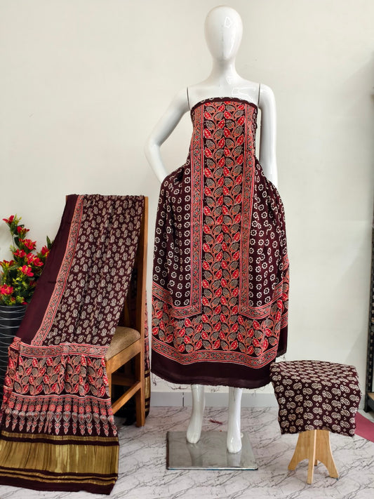 Modal Silk Ajrakh Hand Block Print Suit with Neptol Dye & Zari Pallu Dupatta – Premium Designer Ethnic Wear