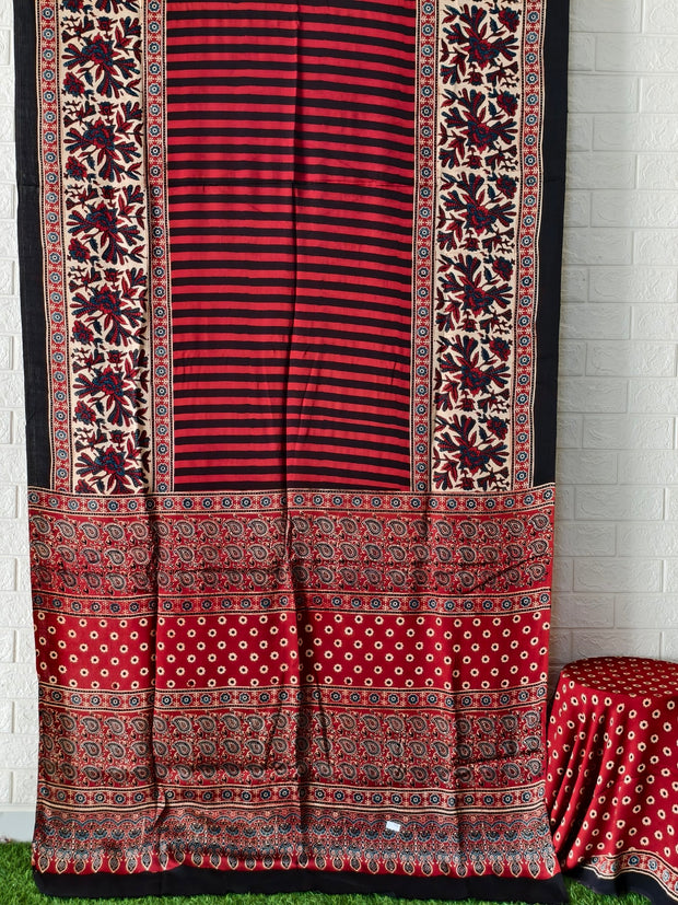 Modal Silk Ajrakh Hand Block Saree