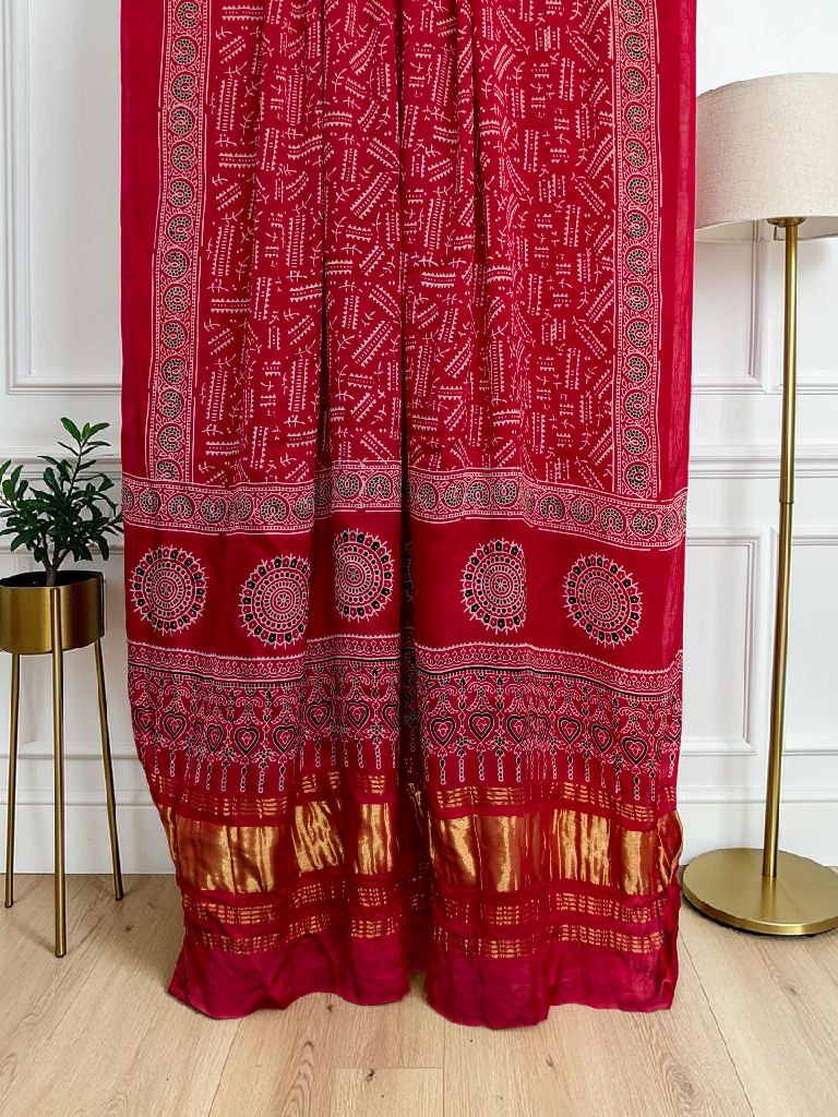 Modal Silk Ajrakh Hand Block Print Suit with Neptol Dye & Zari Pallu Dupatta – Premium Designer Ethnic Wear