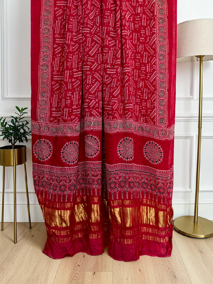 Modal Silk Ajrakh Hand Block Print Suit with Neptol Dye & Zari Pallu Dupatta – Premium Designer Ethnic Wear