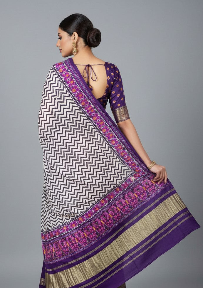 Modal Silk Digital Lahariya Print Dupatta With Zari Pallu