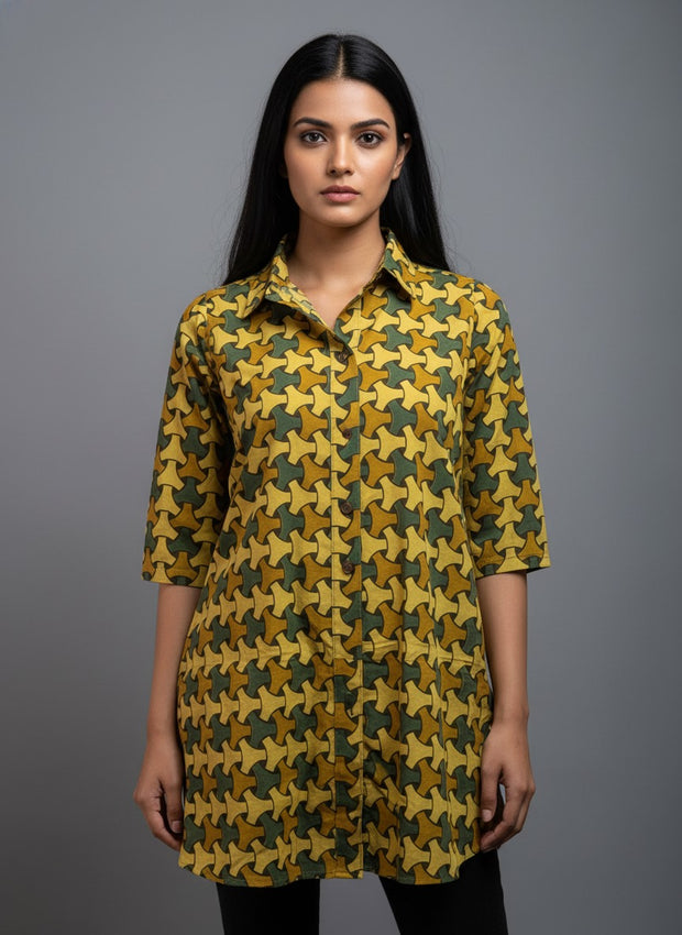 Ajrakh Hand Block Print Pure Cotton Shirt
