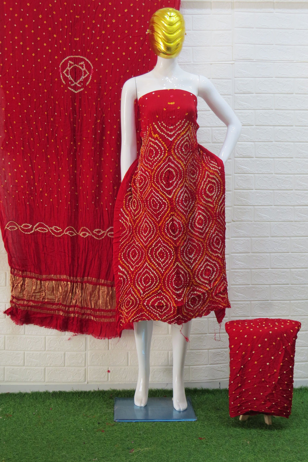 Modal Silk Bandhani 3 Piece Suit – Pure Barik Bandhej Top, Dupatta & Bottom | Premium Ethnic Wear