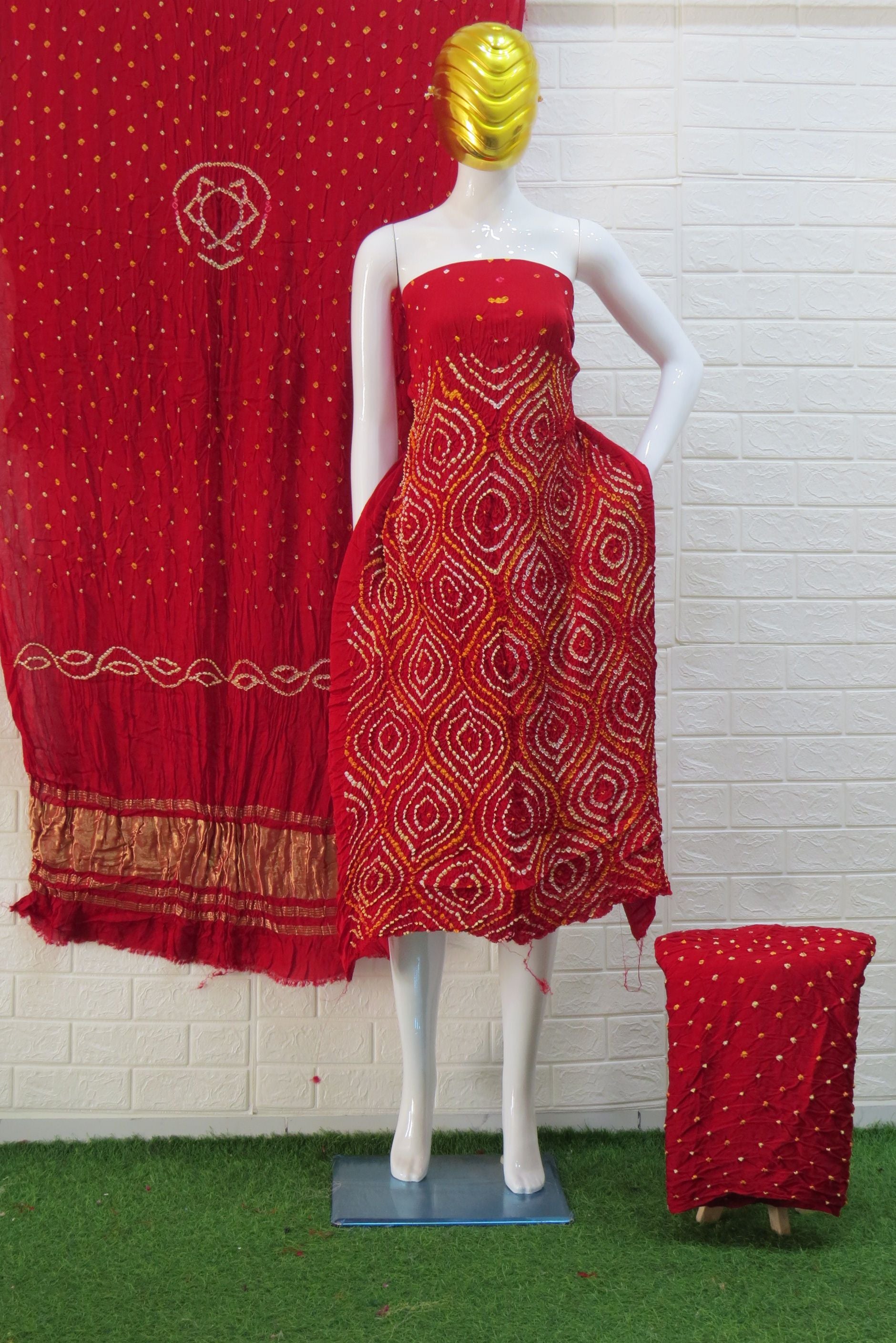 Modal Silk Bandhani 3 Piece Suit – Pure Barik Bandhej Top, Dupatta & Bottom | Premium Ethnic Wear