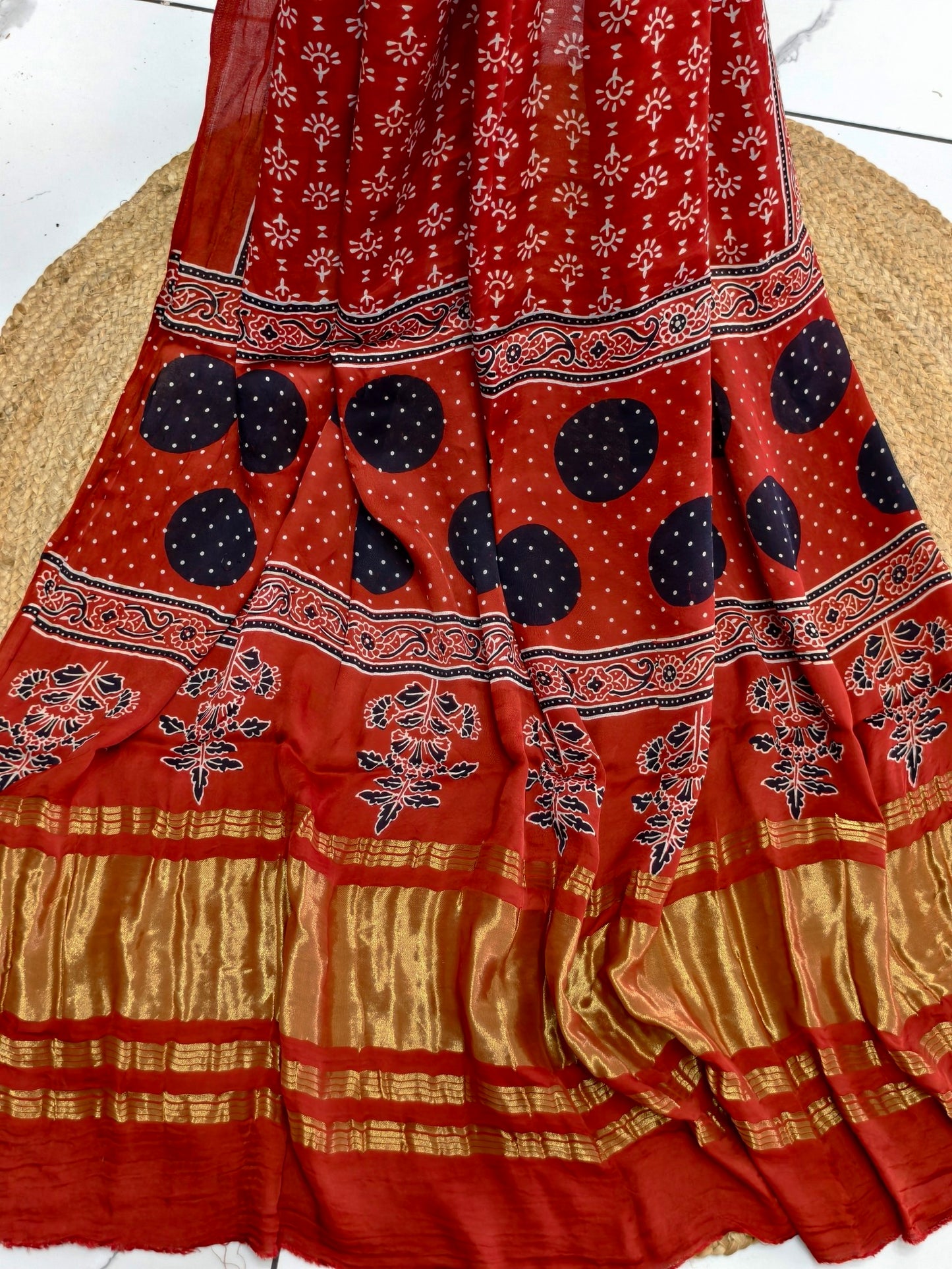 Modal Silk Rast Ajrakh Hand Block Print Suit with Neptol Dye & Zari Pallu Dupatta – Premium Designer Ethnic Wear