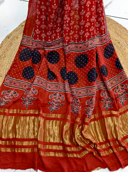 Modal Silk Rast Ajrakh Hand Block Print Suit with Neptol Dye & Zari Pallu Dupatta – Premium Designer Ethnic Wear