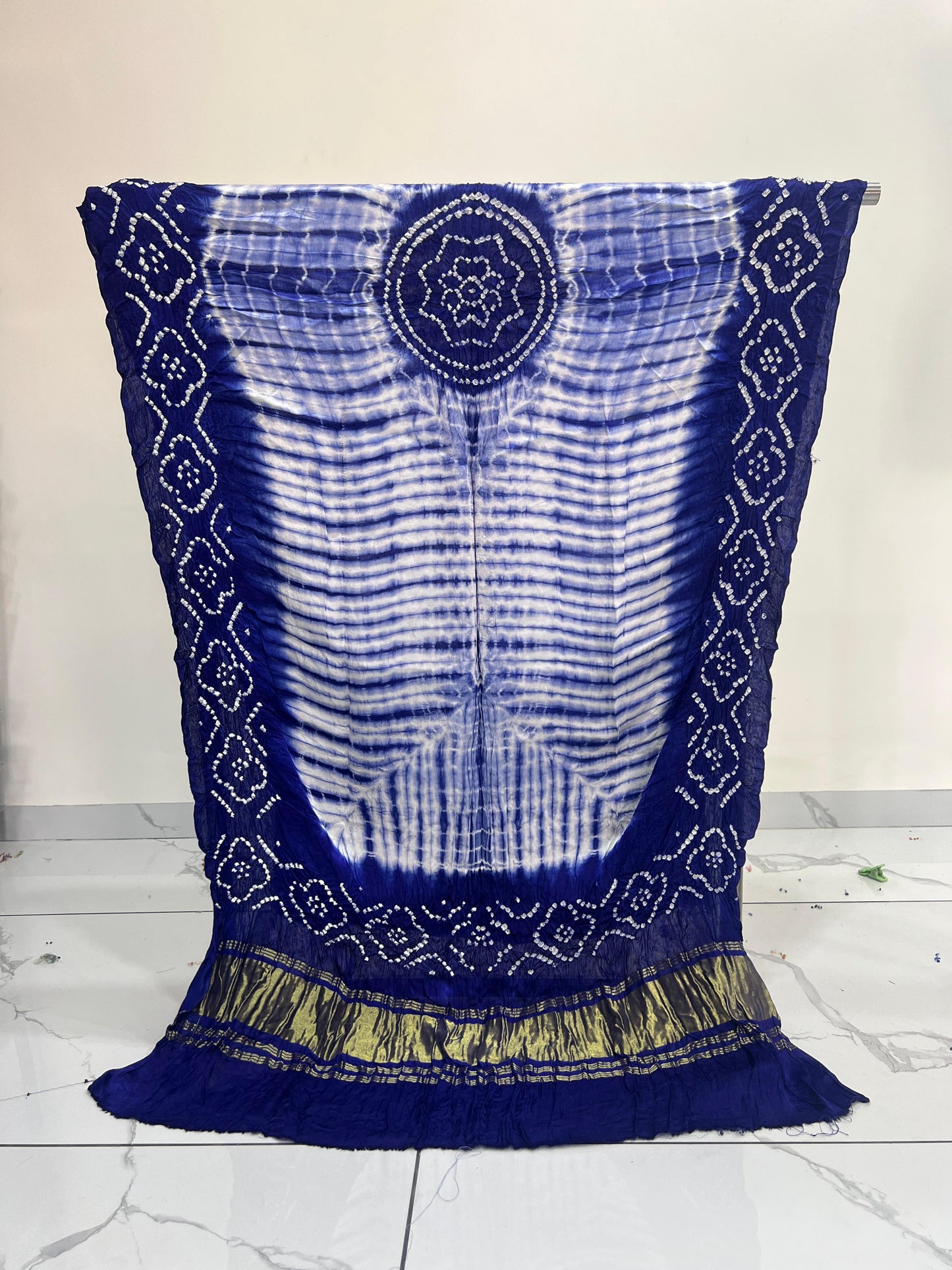 Blue & White Modal Silk Tie & Dye Bandhani Dupatta 3 Piece Suits