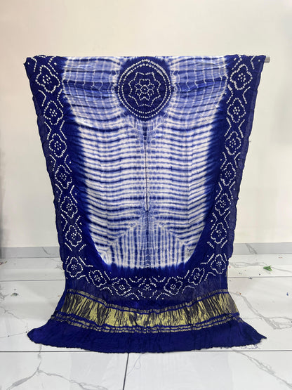 Blue & White Modal Silk Tie & Dye Bandhani Dupatta 3 Piece Suits