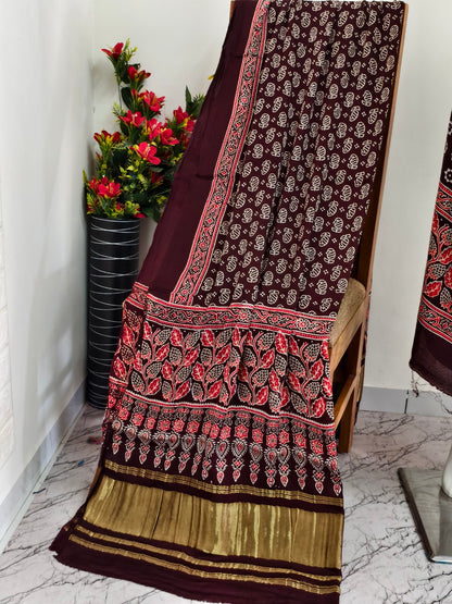 Modal Silk Ajrakh Hand Block Print Suit with Neptol Dye & Zari Pallu Dupatta – Premium Designer Ethnic Wear