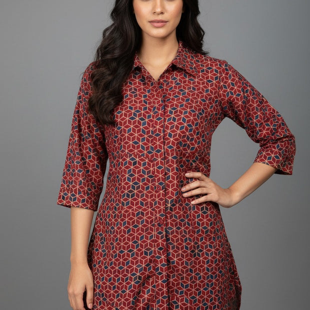 Pure Cotan Ajrakh Hand Block Print Women’s Shirts