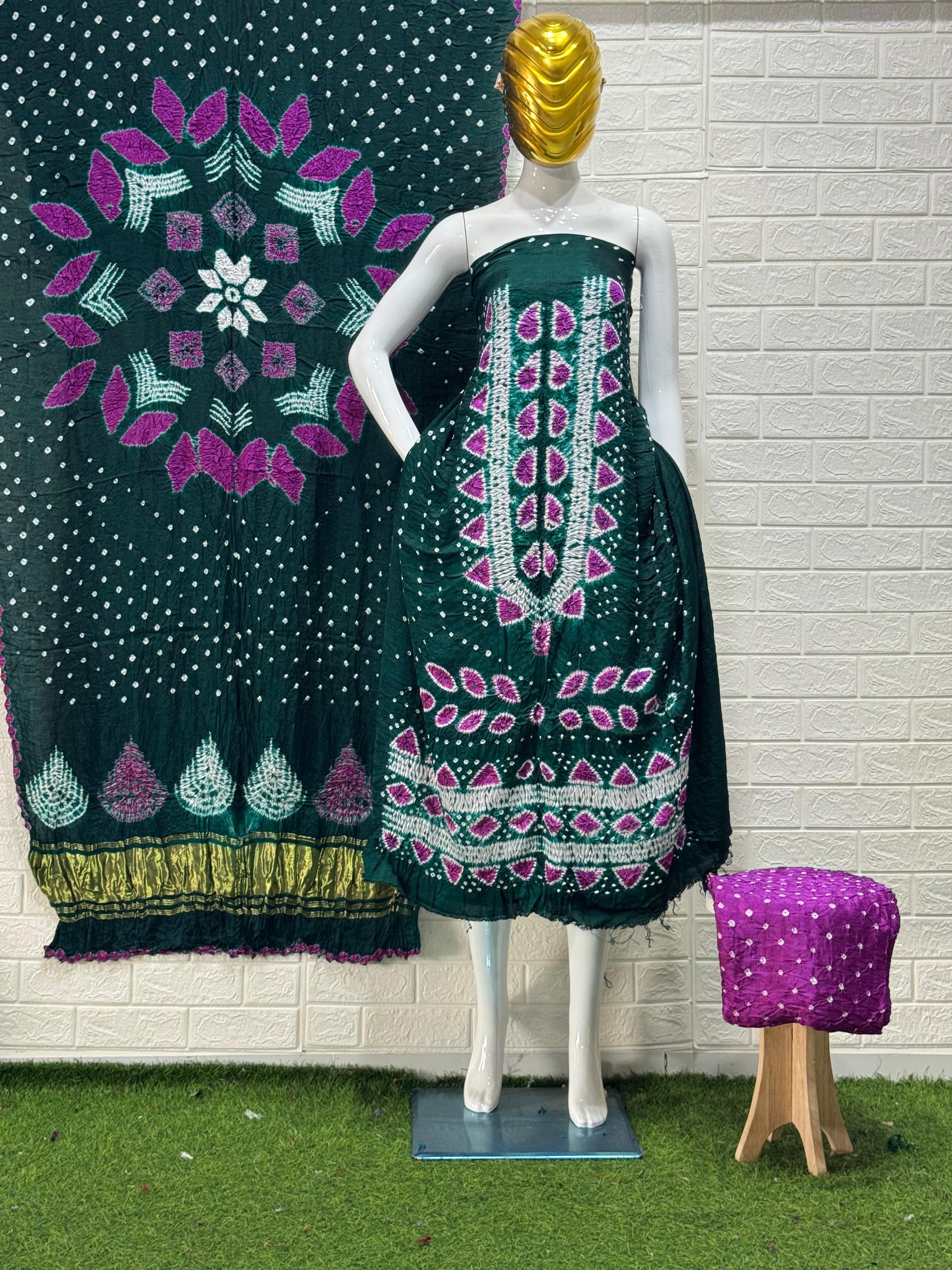 Modal Silk Bandhani 3 piece Suit | sibori with dot bandhej