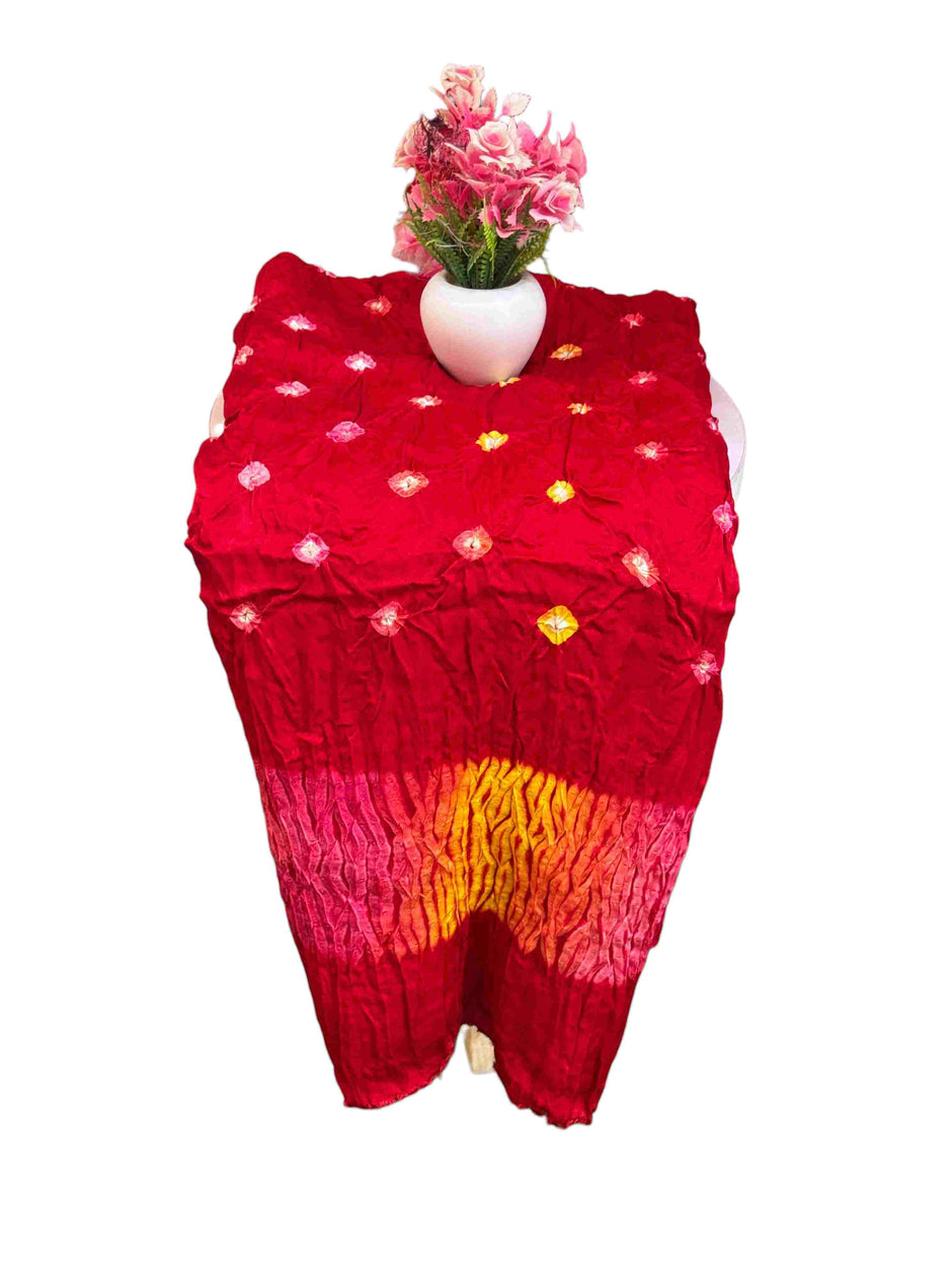 Modal Silk Shibori Suit: Malti Color Bandhani 3-Piece Dress with Zari Pallu