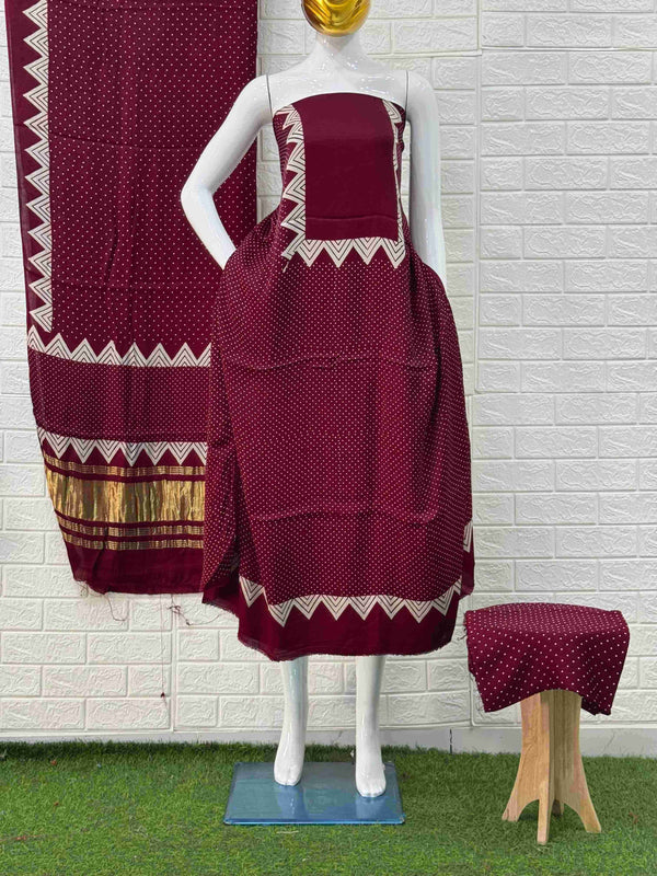 Pure Modal Silk Ajrakh Hand Block Print Neptol Dye 3 Pice Suit