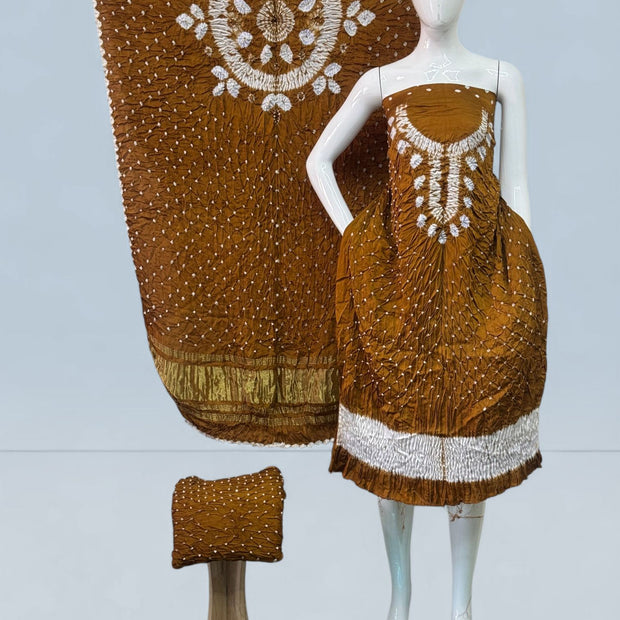 Modal Silk Shibori Suit Set with Bandhej Bottom & Zari Pallu Dupatta