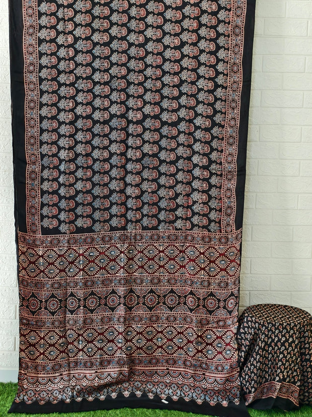 Modal Silk Ajrakh Hand Block Saree