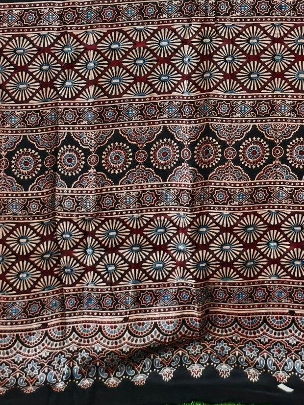 Modal Silk Ajrakh Hand Block Saree