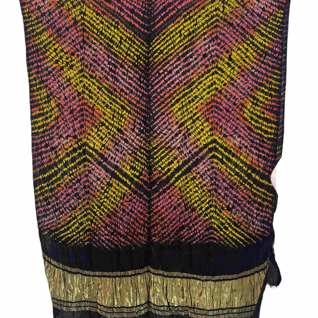 Modal Silk Shibori Suit: Malti Color Bandhani 3-Piece Dress with Zari Pallu