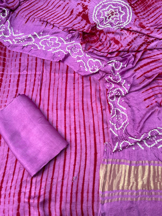 Dark pink & maroon Modal Silk Tie & Dye Bandhani Dupatta 3 Piece Suits